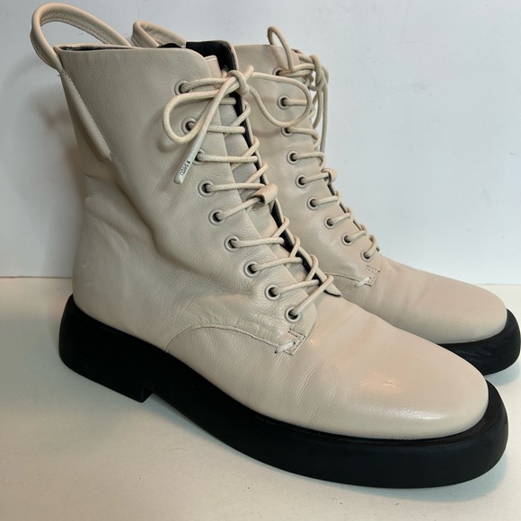 Franco Sarto A-Ellera Cream Lace-Up Side Zip Leather Boots Size 9M - Picture 1 of 15